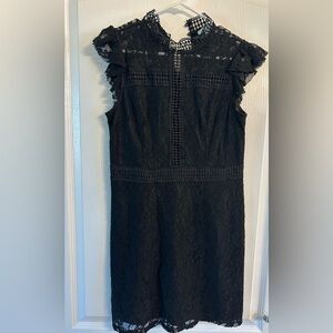 Black lace high neck dress.